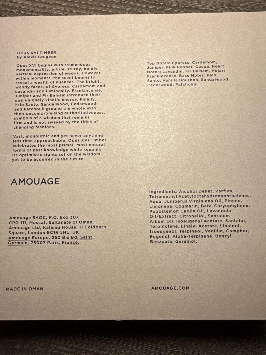 Amouage Opus XVI – Timber